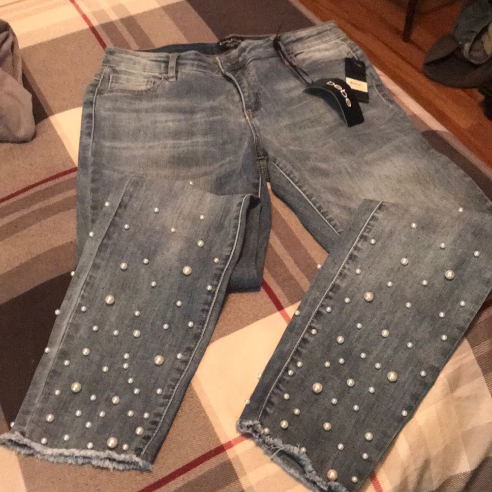 Bebe pearl studded jeans NWT